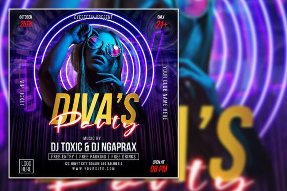 Modern Diva's Party Social Media Post Template