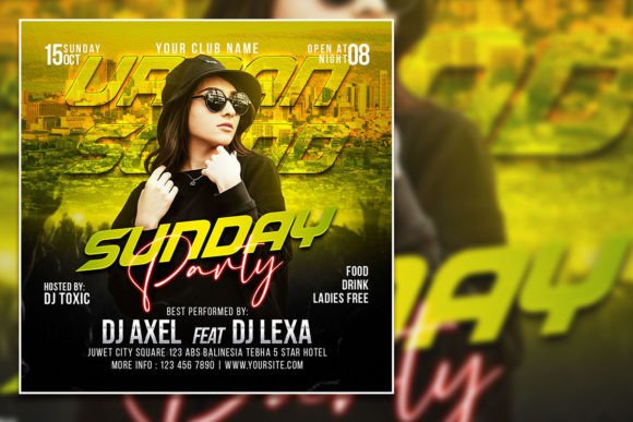 Modern Sunday Party Social Media Post & Editable Flyer Template