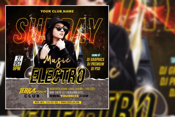 Sunday Electro Social Media Post and Editable Party Flyer Template